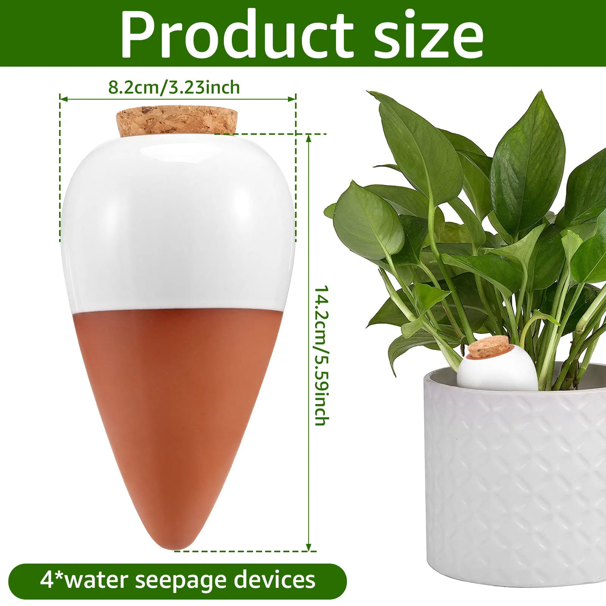 Plant Watering Globes, 4-Pack Ceramic Self-Watering Spikes, 320ml Capacity for Indoor Plants, Pots and Garden - product view 1