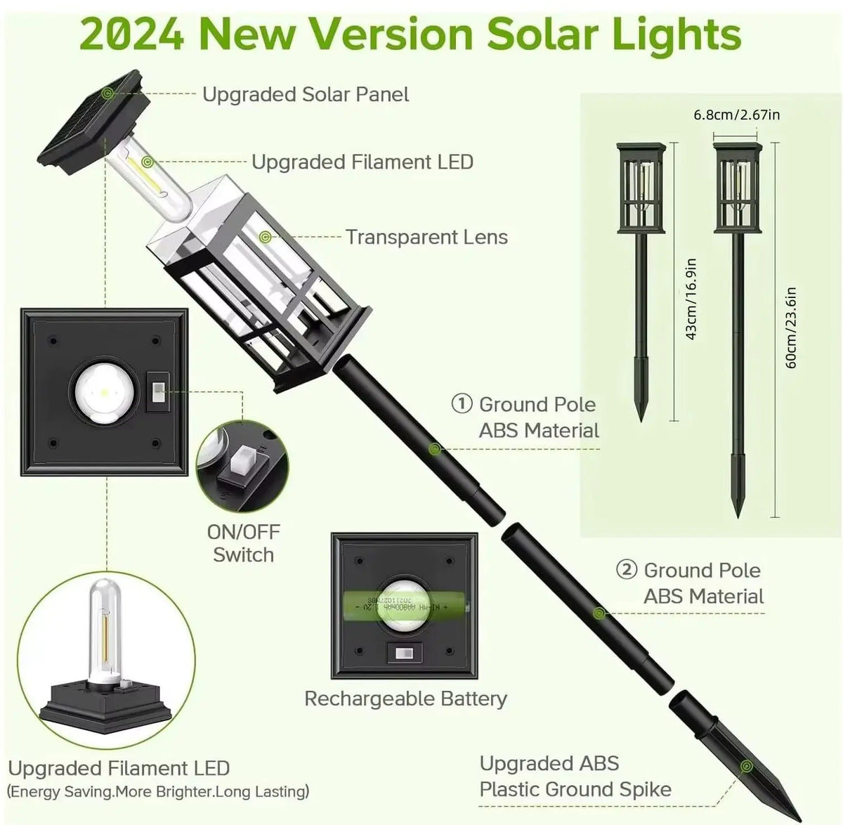 Solar LED Path Lights, Modern Landscape Lighting for Garden, Yard, Patio, Walkway, Driveway and Camping Decor, 6 or 8 Pack - product view 5