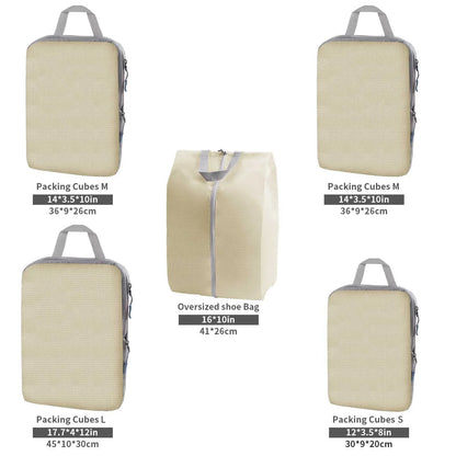 5-Piece Compression Packing Cubes, Reusable Water-Repellent Travel Storage Bags with Compression Zippers for Suitcases - product view 6