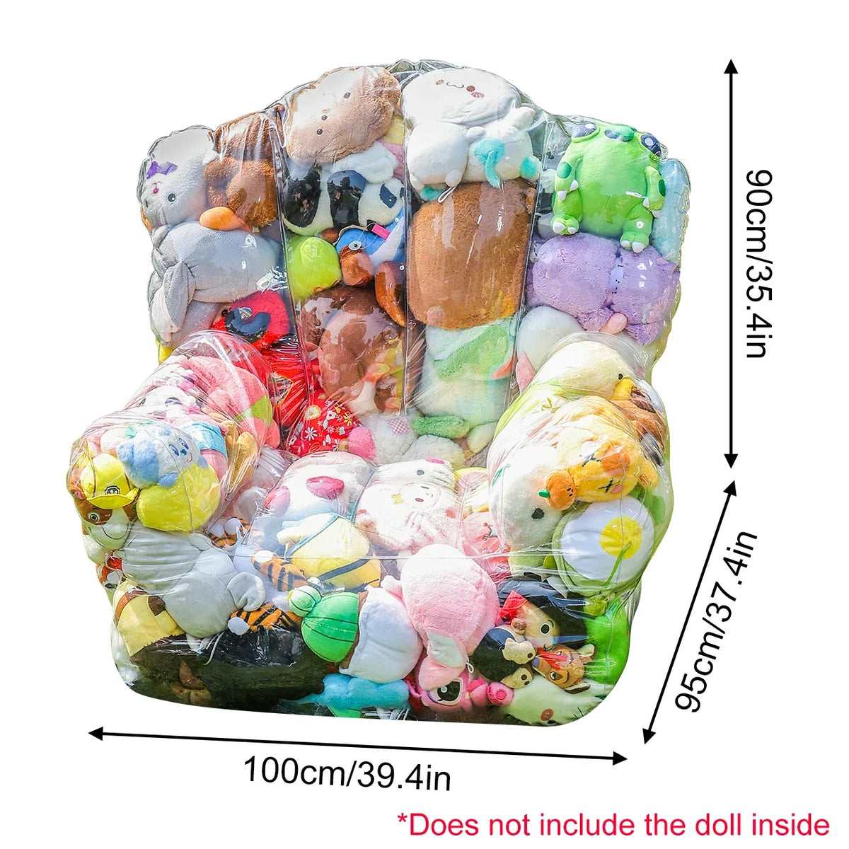 Clear PVC Stuffed Animal Storage Bean Bag Chair Cover, Large Capacity Zippered Toy Organizer and Lounger - product view 3