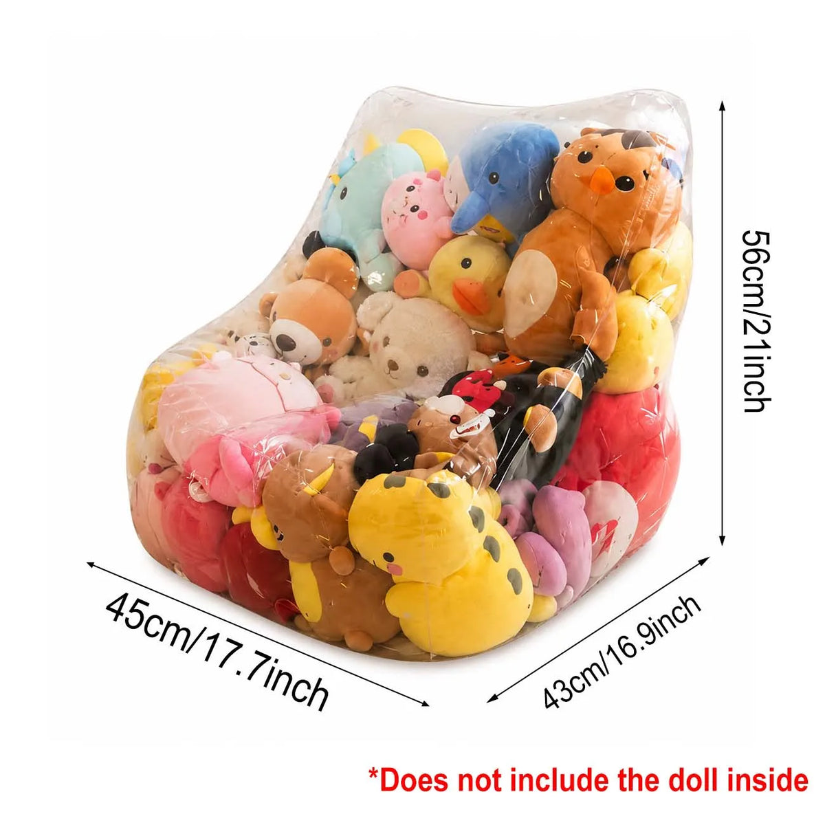 Clear PVC Stuffed Animal Storage Bean Bag Chair Cover, Large Capacity Zippered Toy Organizer and Lounger - product view 6