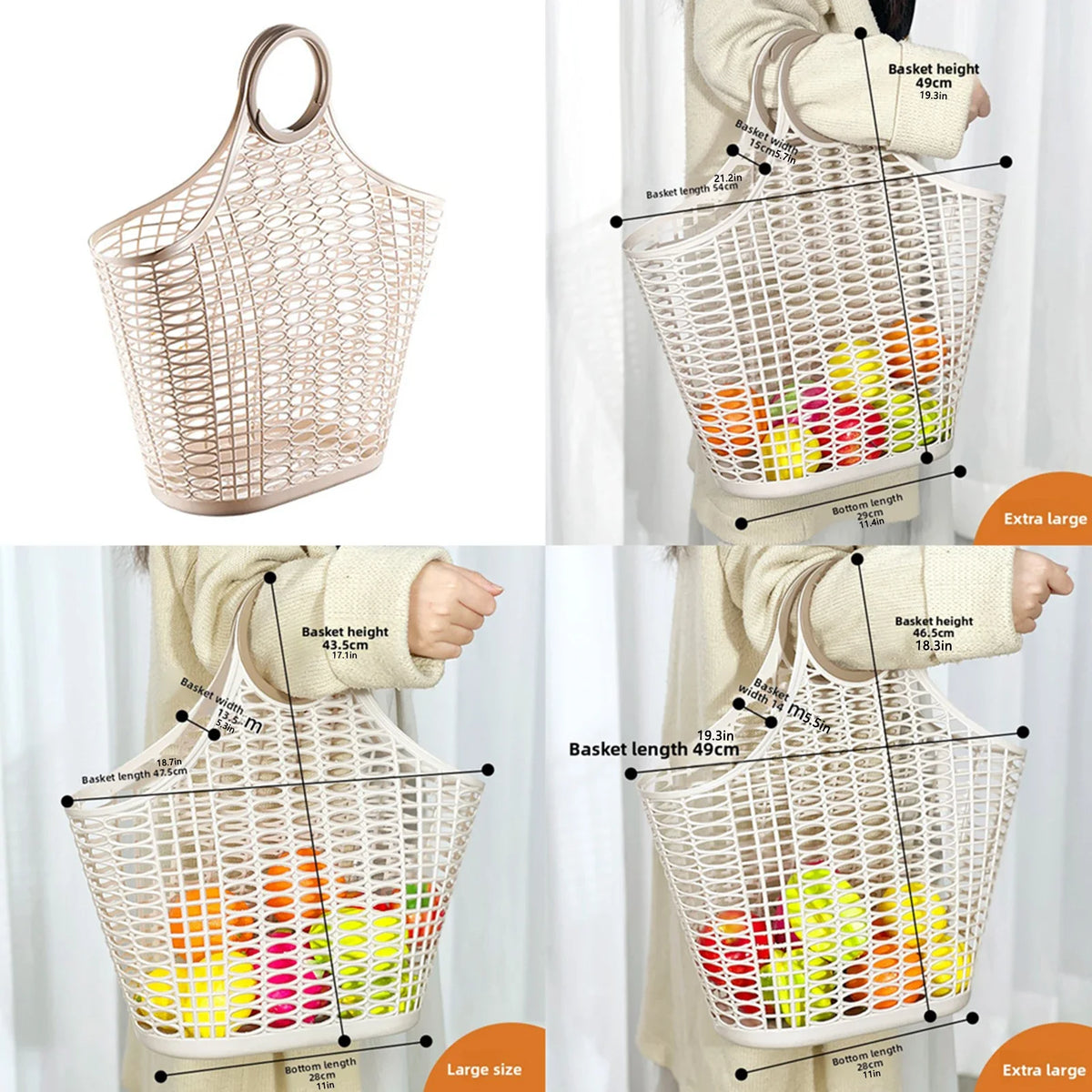 Foldable Garden Harvest Basket, Hollow-Out Plastic Produce Carrier with Comfort-Grip Handles, L, XL or XXL - product view 5