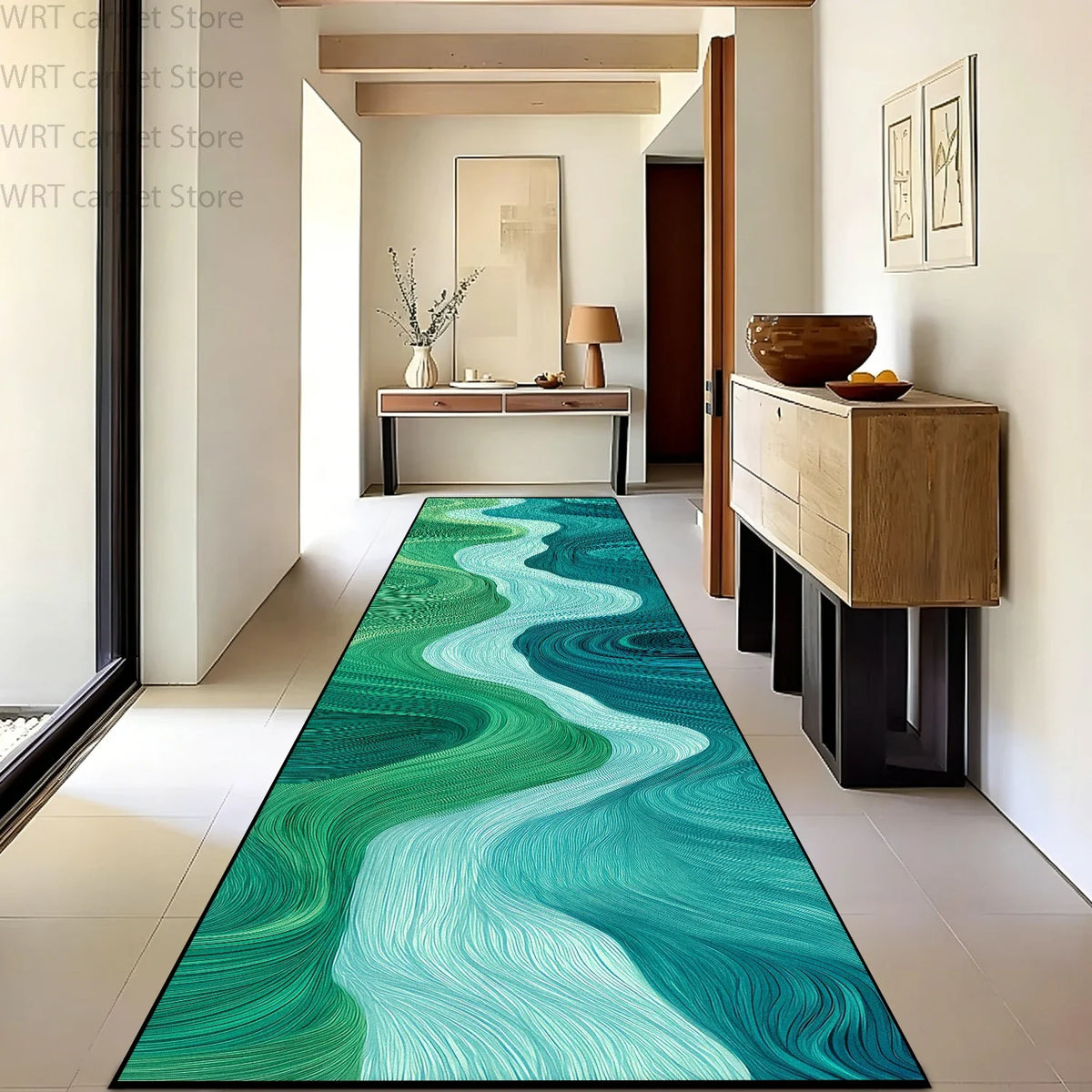 Modern Runner Rug, 3D Printed Striped Polyester, Lightweight Machine-Washable Anti-Slip Carpet for Hallway, Entryway and Stairs - product view 2