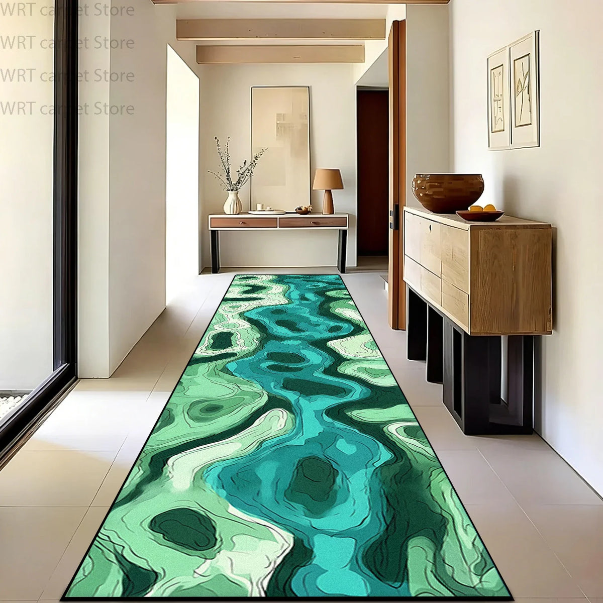 Modern Runner Rug, 3D Printed Striped Polyester, Lightweight Machine-Washable Anti-Slip Carpet for Hallway, Entryway and Stairs - product view 3