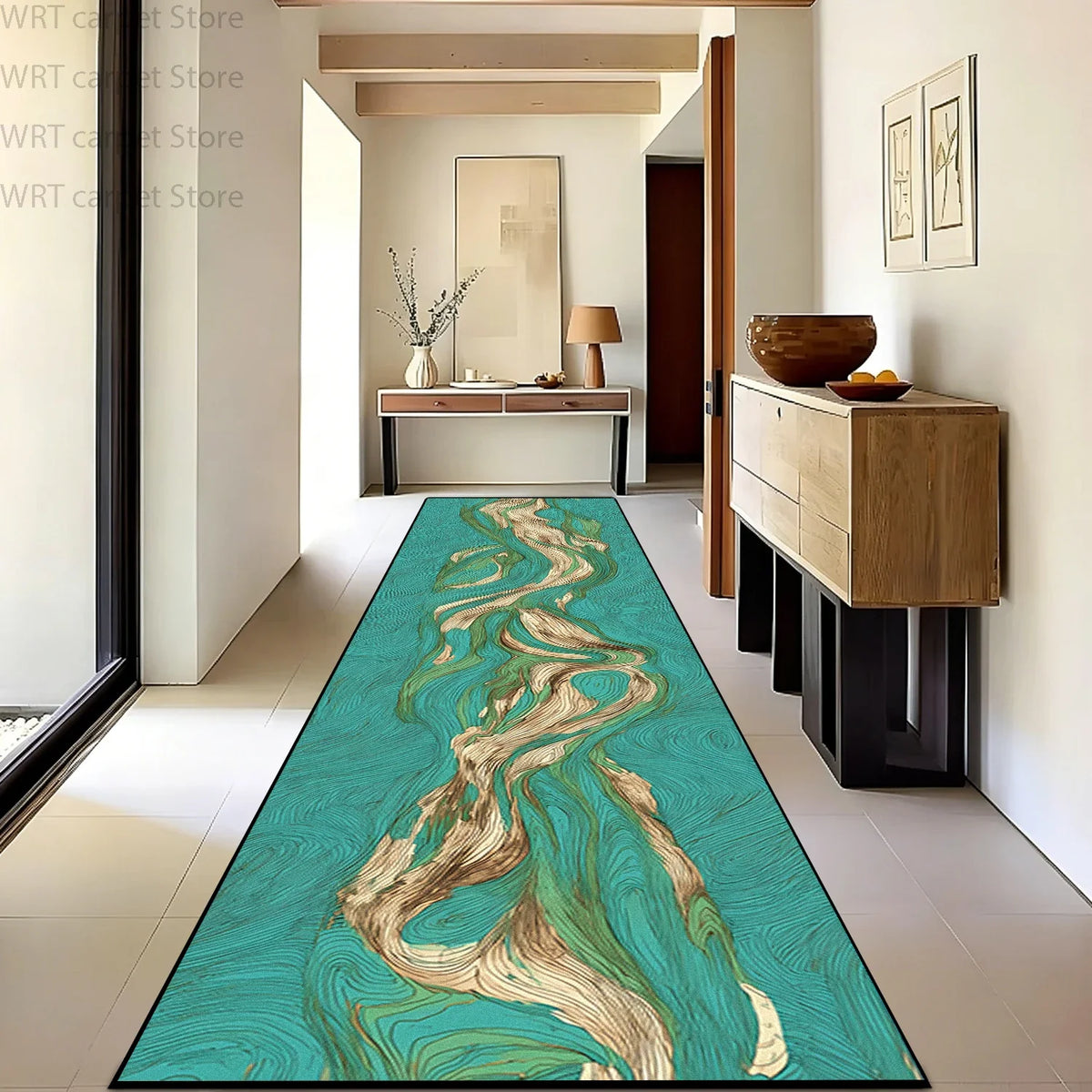 Modern Runner Rug, 3D Printed Striped Polyester, Lightweight Machine-Washable Anti-Slip Carpet for Hallway, Entryway and Stairs - product view 5