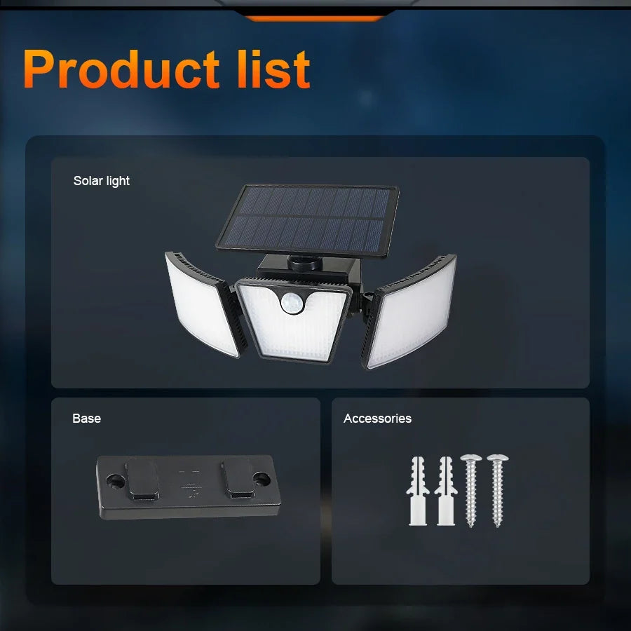 Solar Outdoor Spotlights, Motion Sensor, 265 LED Option, 270° Adjustable 3-Head Security Light for Patio and Garden - product view 4
