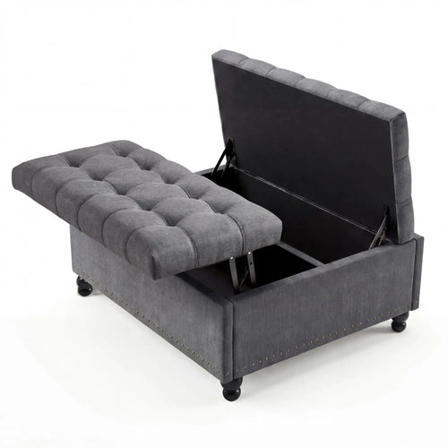 36-Inch Square Storage Ottoman, 169L Lift-Top Upholstered Bench with Tufted Seat, Wood Frame, 300 lb Capacity - product view 1
