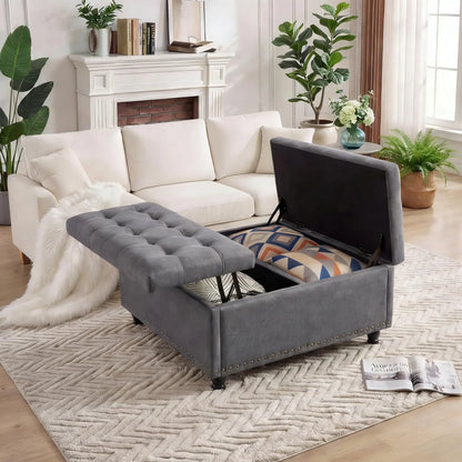 36-Inch Square Storage Ottoman, 169L Lift-Top Upholstered Bench with Tufted Seat, Wood Frame, 300 lb Capacity - product view 6