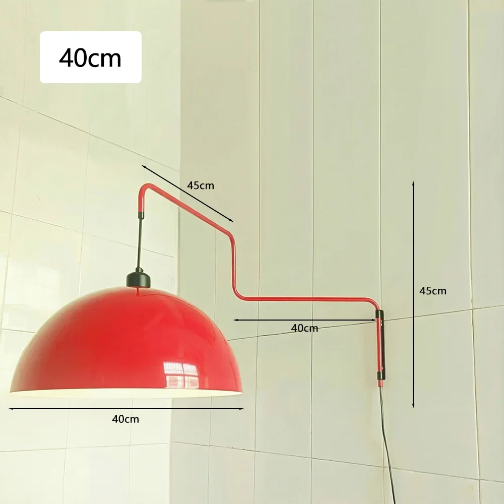 Plug-In Swing Arm Wall Sconce, E27 LED Bulb, Touch-Free Knob Switch, 30 or 40 cm Shade, US EU UK AU Plug - product view 2