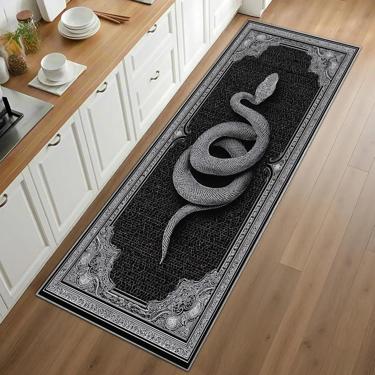 Floral Runner Rug, Machine-Made Polyester Entryway Carpet with PP Backing, Non-Slip Washable Hallway Mat in 4 Sizes - product view 3