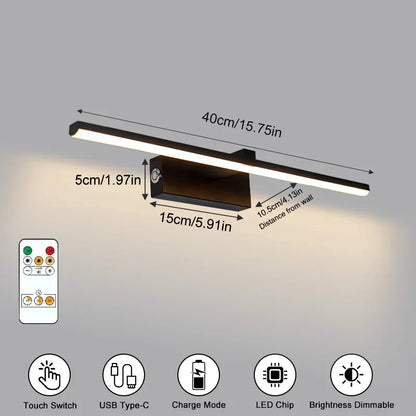 Rechargeable LED Picture Light, Dimmable Aluminum Wall Lamp, 40cm or 60cm, Black, Contemporary Gallery Lighting - product view 1