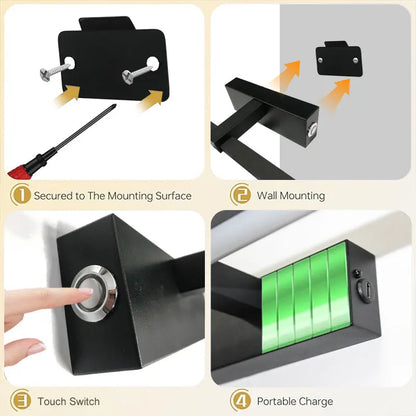 Rechargeable LED Picture Light, Dimmable Aluminum Wall Lamp, 40cm or 60cm, Black, Contemporary Gallery Lighting - product view 5
