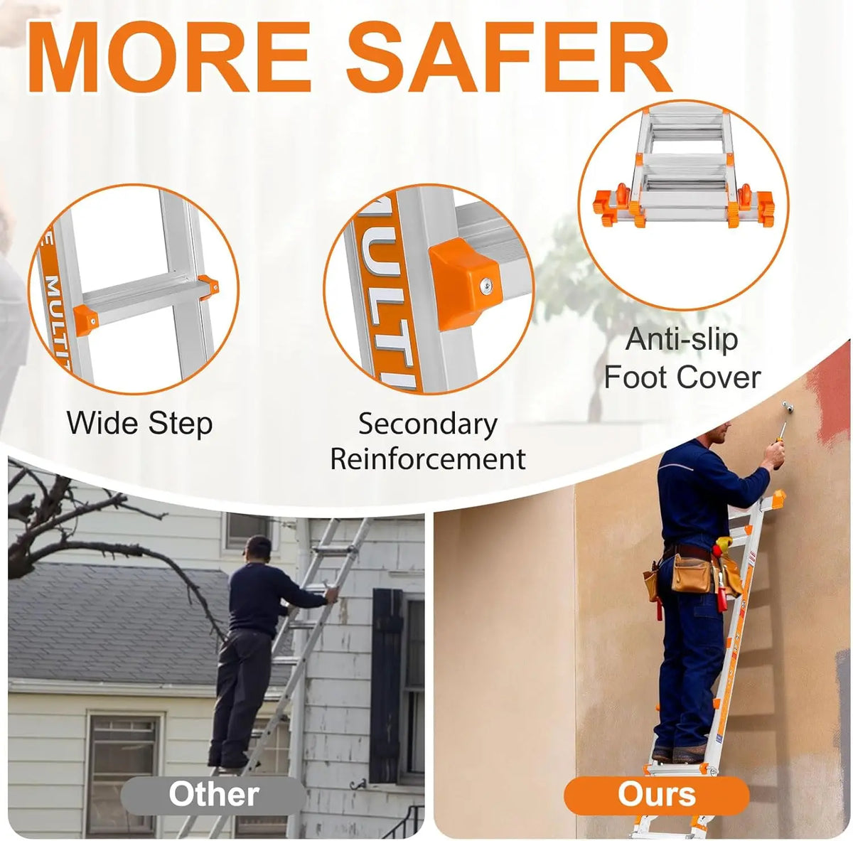 Multi-Position Extension Ladder, 20-Foot Reach, 330 lb Load Capacity, Anti-Slip Steps, Stabilizer Bars and Wheels - product view 4