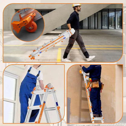 Multi-Position Extension Ladder, 20-Foot Reach, 330 lb Load Capacity, Anti-Slip Steps, Stabilizer Bars and Wheels - product view 6