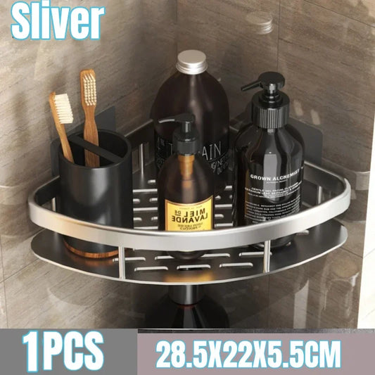 Adhesive Shower Caddy, Waterproof Iron Bathroom Shelf for Shampoo and Accessories, Single or Two-Piece Wall Storage - product view 1