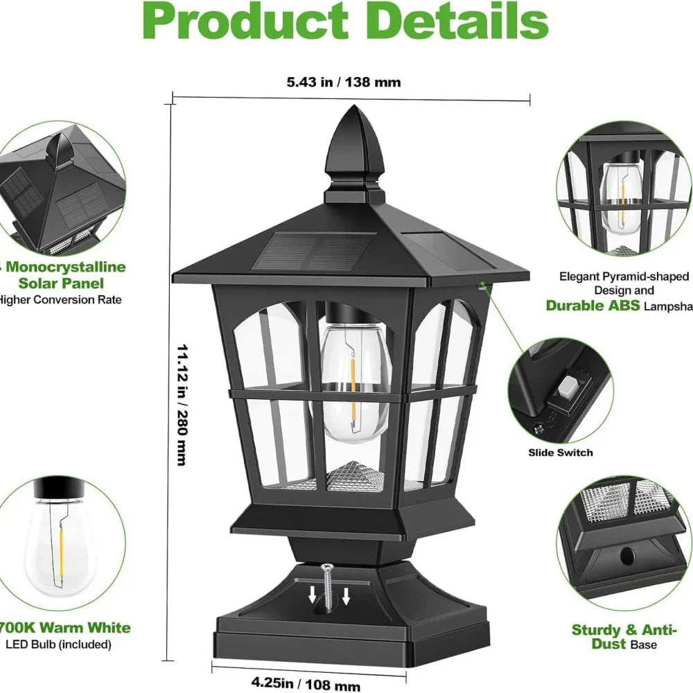 Solar Post Cap Light, Automatic LED Column Head Lamp, 6 V ABS Outdoor Garden and Gate Light, Warm White Assembly Design - product view 3
