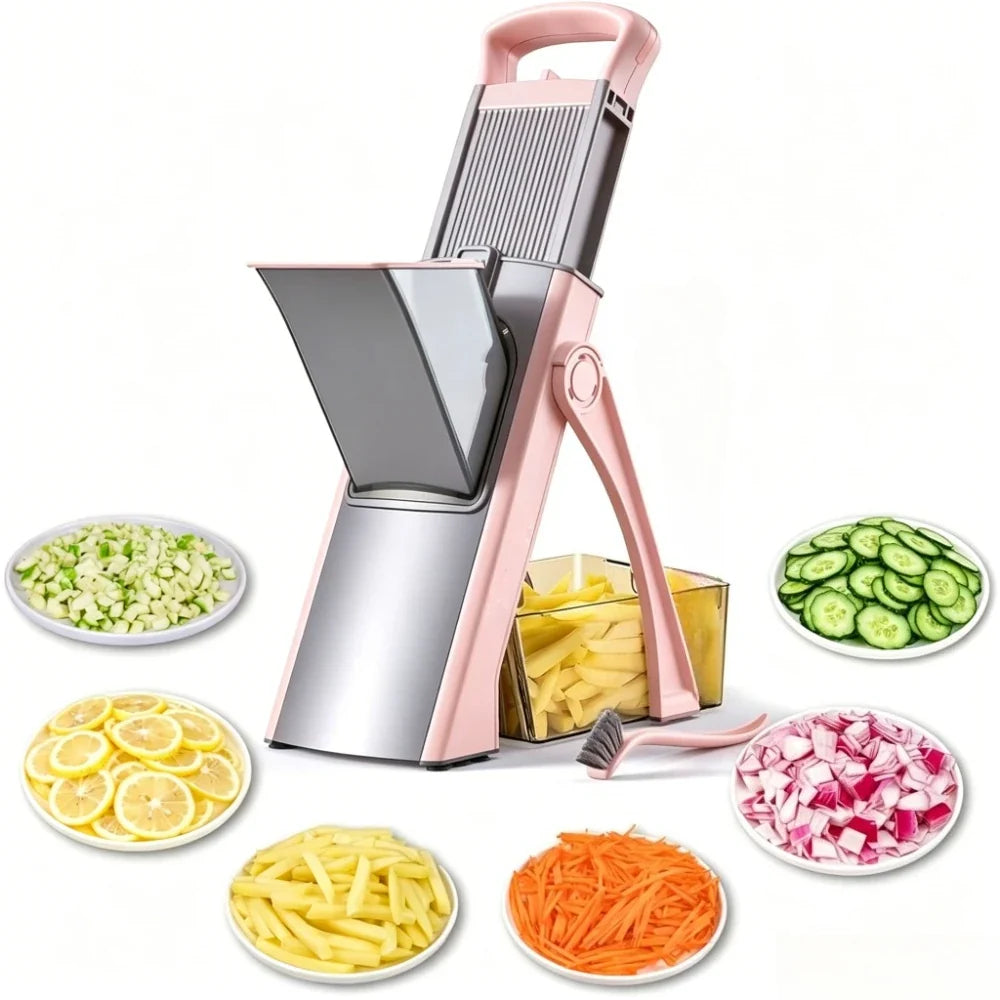 Adjustable Mandoline Slicer, Stainless Steel Blades, 5-in-1 Cutting Functions, Finger Guard and Non-Slip Base for Vegetable Prep - product view 3
