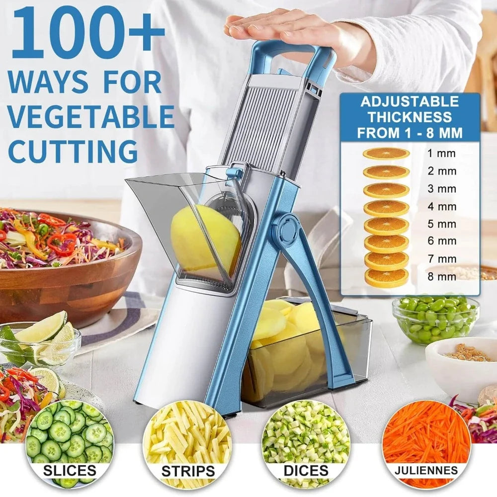 Adjustable Mandoline Slicer, Stainless Steel Blades, 5-in-1 Cutting Functions, Finger Guard and Non-Slip Base for Vegetable Prep - product view 4