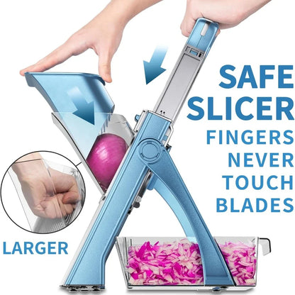 Adjustable Mandoline Slicer, Stainless Steel Blades, 5-in-1 Cutting Functions, Finger Guard and Non-Slip Base for Vegetable Prep - product view 5