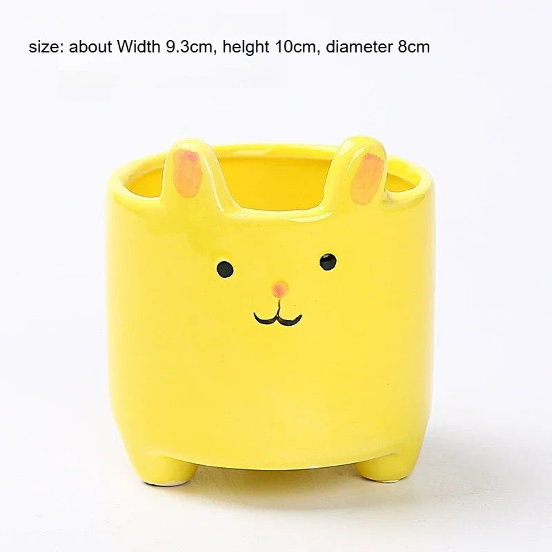 Ceramic Rabbit Planter, Glazed Porcelain Succulent Pot with Stable Feet, Desktop Décor in Blue, Yellow or White - product view 2