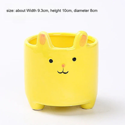 Ceramic Rabbit Planter, Glazed Porcelain Succulent Pot with Stable Feet, Desktop Décor in Blue, Yellow or White - product view 2