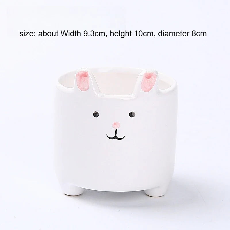 Ceramic Rabbit Planter, Glazed Porcelain Succulent Pot with Stable Feet, Desktop Décor in Blue, Yellow or White - product view 3