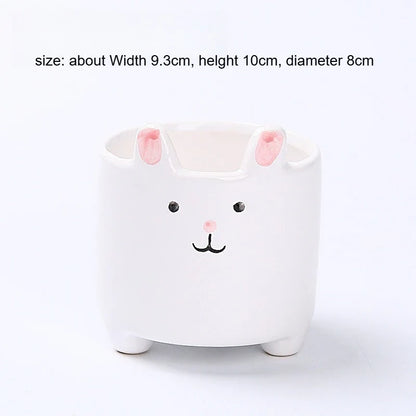 Ceramic Rabbit Planter, Glazed Porcelain Succulent Pot with Stable Feet, Desktop Décor in Blue, Yellow or White - product view 3