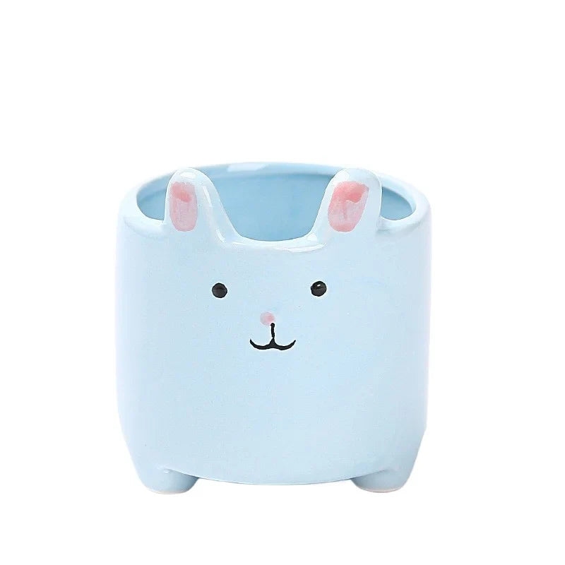 Ceramic Rabbit Planter, Glazed Porcelain Succulent Pot with Stable Feet, Desktop Décor in Blue, Yellow or White - product view 5