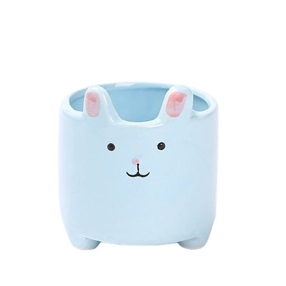 Ceramic Rabbit Planter, Glazed Porcelain Succulent Pot with Stable Feet, Desktop Décor in Blue, Yellow or White - product view 5