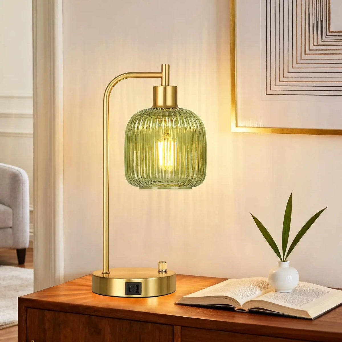 ribbed glass table lamp - product view 6