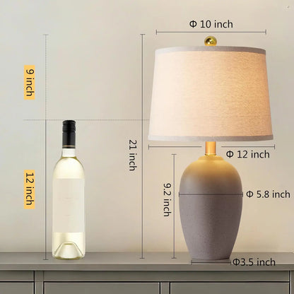 Ceramic Bedside Table Lamp Set of 2, Fabric Shades, Solar Power, 5V for Bedroom and Living Room - product view 2