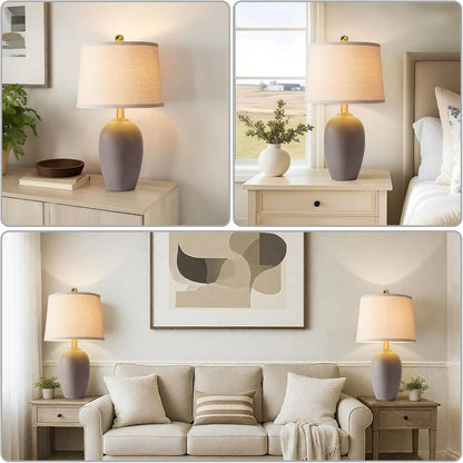 Ceramic Bedside Table Lamp Set of 2, Fabric Shades, Solar Power, 5V for Bedroom and Living Room - product view 5