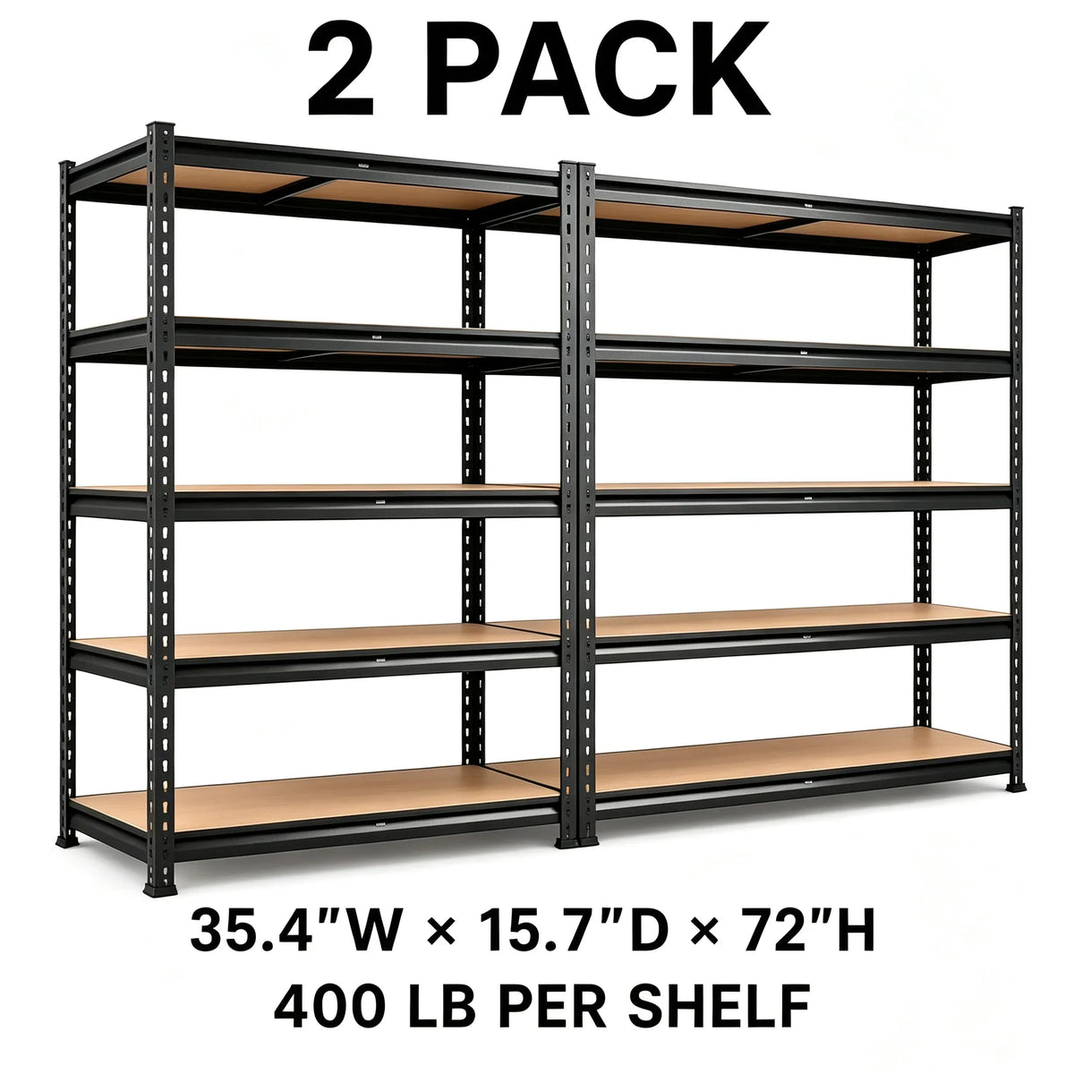 Floor-Standing Metal Storage Rack, Rust-Resistant Frame with Wood Shelves for Kitchen Pantry, Closet, Garage or Warehouse - product view 2