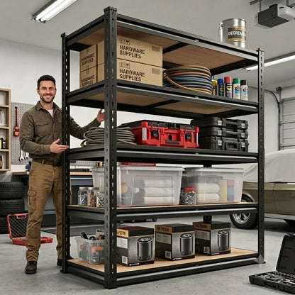 Floor-Standing Metal Storage Rack, Rust-Resistant Frame with Wood Shelves for Kitchen Pantry, Closet, Garage or Warehouse - product view 3