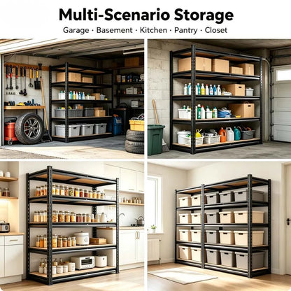 Floor-Standing Metal Storage Rack, Rust-Resistant Frame with Wood Shelves for Kitchen Pantry, Closet, Garage or Warehouse - product view 4