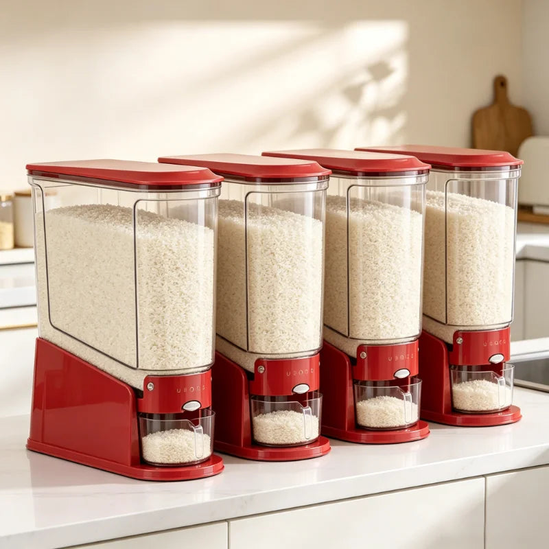 Rice Storage Container, Large-Capacity Sealed Dispenser with Measuring Cup, Rectangular ABS Kitchen Pantry Organizer - product view 1