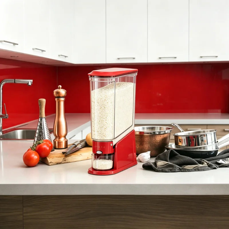 Rice Storage Container, Large-Capacity Sealed Dispenser with Measuring Cup, Rectangular ABS Kitchen Pantry Organizer - product view 3