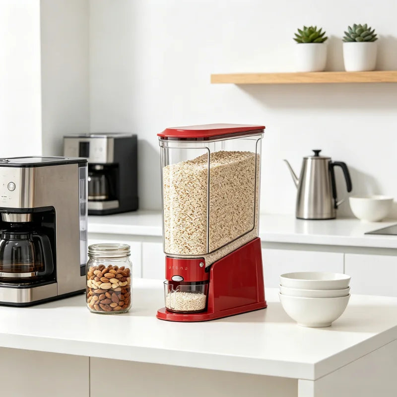 Rice Storage Container, Large-Capacity Sealed Dispenser with Measuring Cup, Rectangular ABS Kitchen Pantry Organizer - product view 4