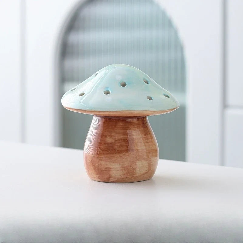 Ceramic Mushroom Night Light, White Porcelain, 3V, Included Bulb, Blue Red or Pink Emitting Color for Bedroom Bedside Decor - product view 1
