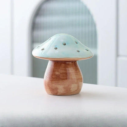 Ceramic Mushroom Night Light, White Porcelain, 3V, Included Bulb, Blue Red or Pink Emitting Color for Bedroom Bedside Decor - product view 1