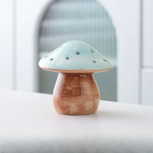 Ceramic Mushroom Night Light, White Porcelain, 3V, Included Bulb, Blue Red or Pink Emitting Color for Bedroom Bedside Decor - product view 1