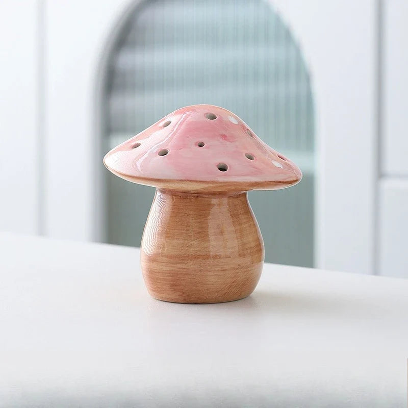 Ceramic Mushroom Night Light, White Porcelain, 3V, Included Bulb, Blue Red or Pink Emitting Color for Bedroom Bedside Decor - product view 3