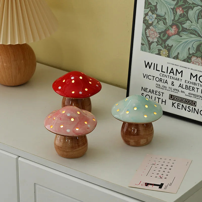 Ceramic Mushroom Night Light, White Porcelain, 3V, Included Bulb, Blue Red or Pink Emitting Color for Bedroom Bedside Decor - product view 4