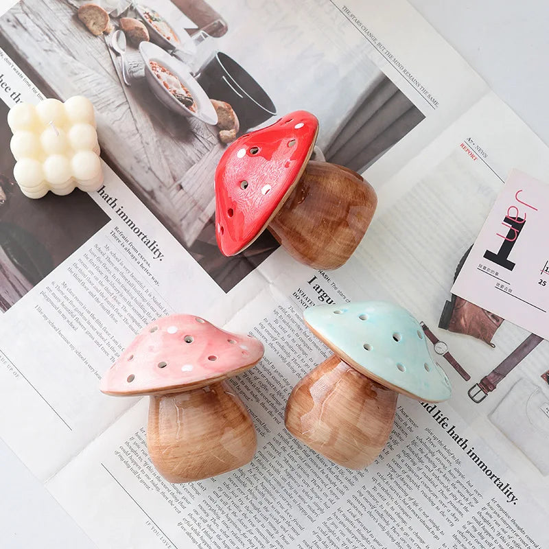 Ceramic Mushroom Night Light, White Porcelain, 3V, Included Bulb, Blue Red or Pink Emitting Color for Bedroom Bedside Decor - product view 5
