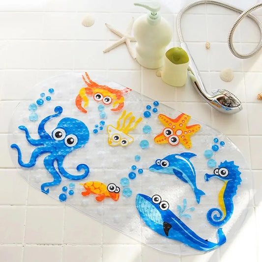Non-Slip PVC Bath Mat with Suction Cups, 38 x 69 cm Cartoon Shower Rug, Machine Made, Octopus, Dinosaur or Zoo - product view 1