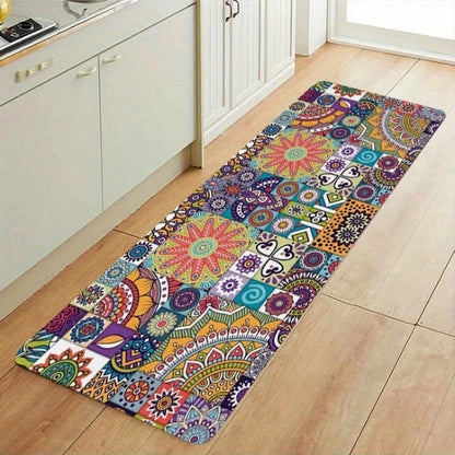 Bohemian Mandala Patchwork Runner Rug, Waterproof Anti-Slip Polyester Mat with PVC Backing, 6 Sizes for Home - product view 1