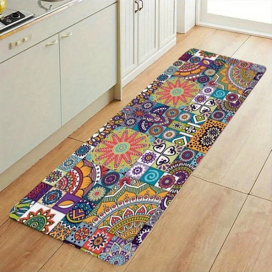 Bohemian Mandala Patchwork Runner Rug, Waterproof Anti-Slip Polyester Mat with PVC Backing, 6 Sizes for Home - product view 1