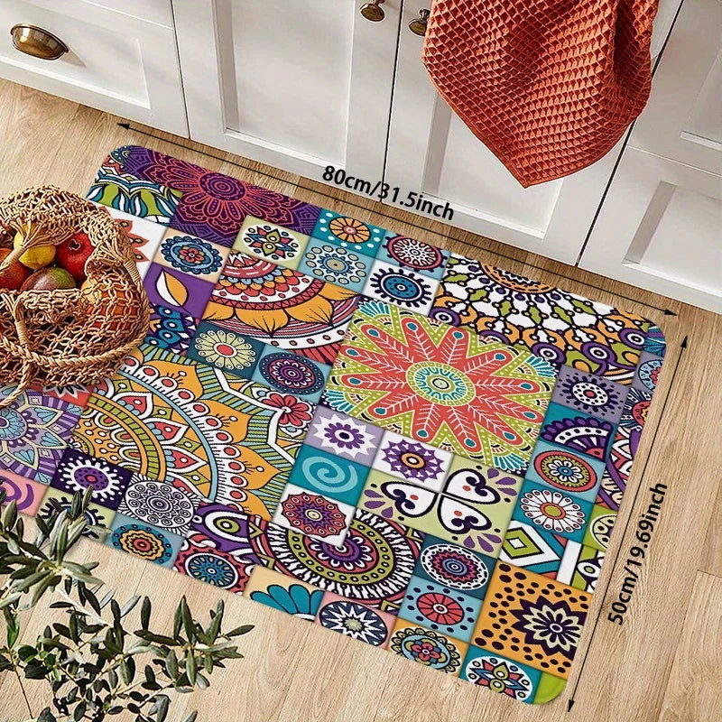 Bohemian Mandala Patchwork Runner Rug, Waterproof Anti-Slip Polyester Mat with PVC Backing, 6 Sizes for Home - product view 3