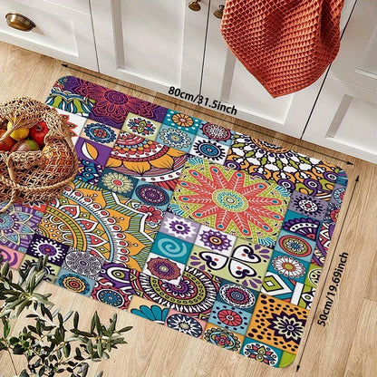 Bohemian Mandala Patchwork Runner Rug, Waterproof Anti-Slip Polyester Mat with PVC Backing, 6 Sizes for Home - product view 3