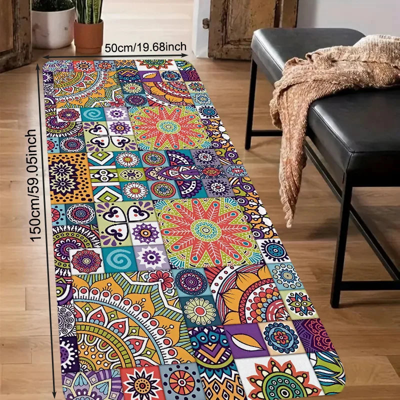 Bohemian Mandala Patchwork Runner Rug, Waterproof Anti-Slip Polyester Mat with PVC Backing, 6 Sizes for Home - product view 4